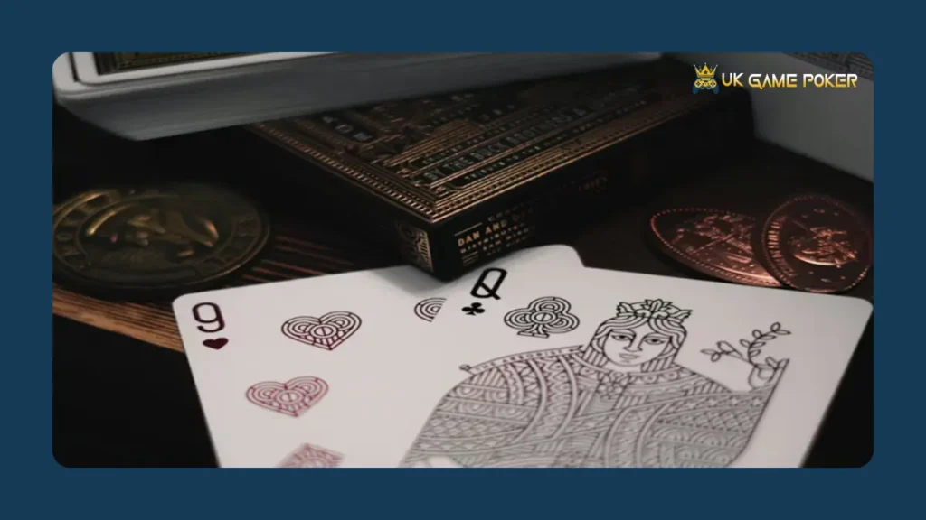 A nine of hearts and queen of clubs